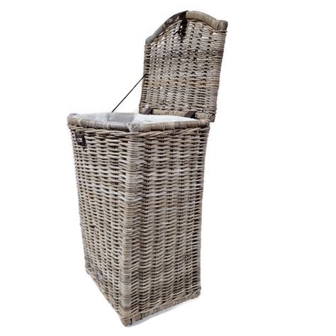 Tall Grey Shaped Lidded Lined Laundry Basket