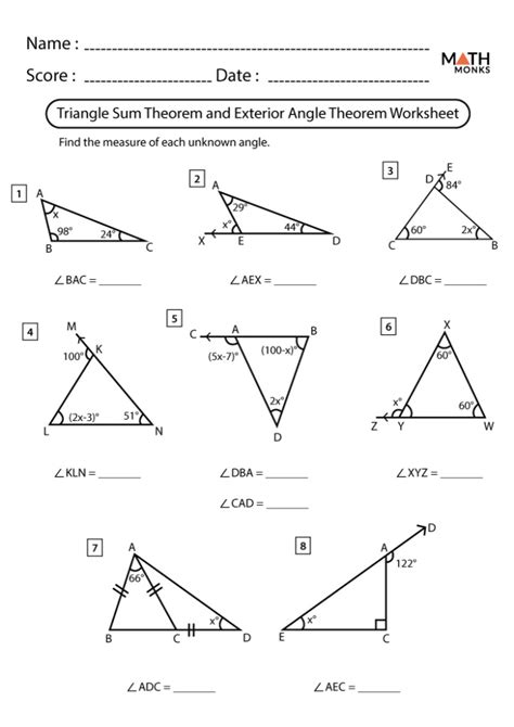 Triangle Angle Sum Worksheet - TraingleWorksheets.com