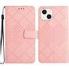 Para Iphone 15 Funda De Cuero Con Textura De Rejilla Rómbica rosa con