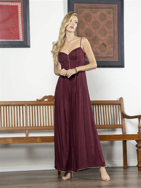 CORRENTE Peg Top Jumpsuit Maroon With Nude