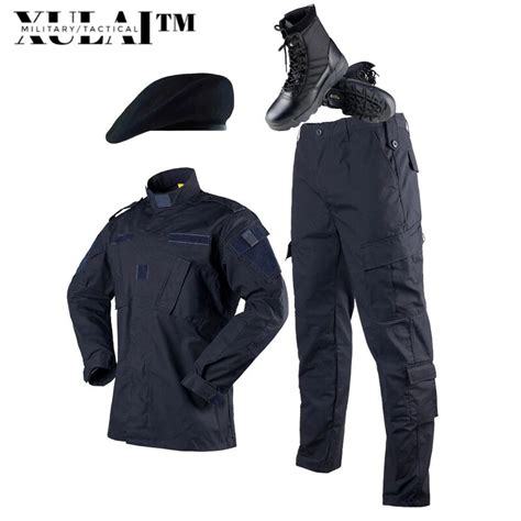 Mens Sets Navy Blue Police Uniforms Security Guards Uniform Ribstop