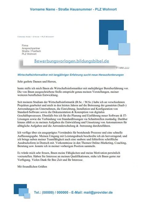 Bewerbung Als Wirtschaftsinformatiker Vorlage Muster PDF Word Kostenlos