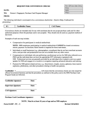 Fillable Online Oamp Od Nih Request For Convenience Checks Request For