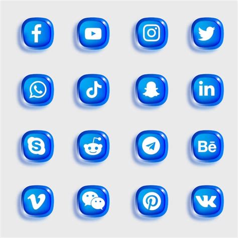 Paquete De Iconos De Redes Sociales Con Iconos Azules Brillantes Suaves