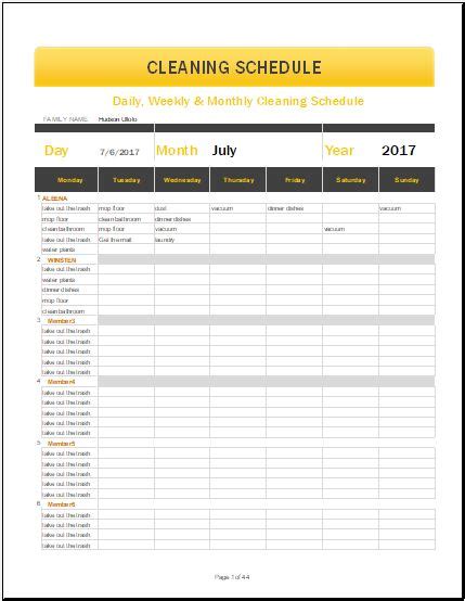 Daily Weekly And Monthly Cleaning Schedule Template For Ms Excel Word And Excel Templates