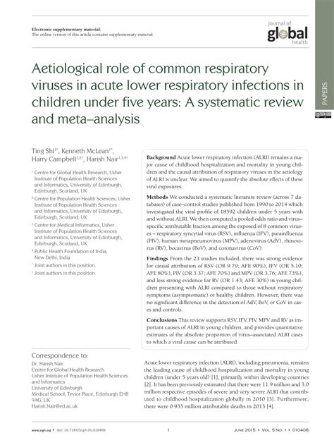 Pdf Aetiological Role Of Common Respiratory Viruses In Acute Lower