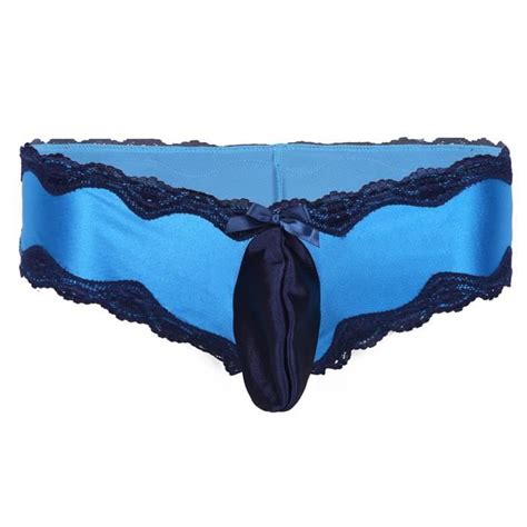 Sexy Slip Dentelle Homme Sissy Lingerie Erotique Gay String Jockstrap Bulge Pouch M XL Bleu Bleu