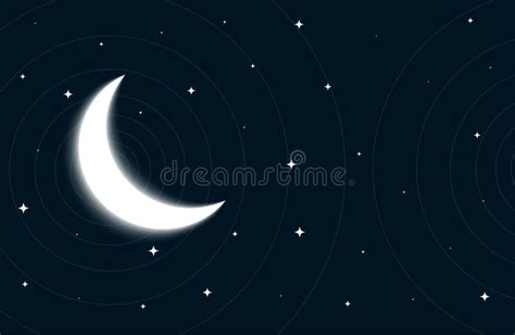 Realistic Half Moon And Starry Midnight Background Design Stock