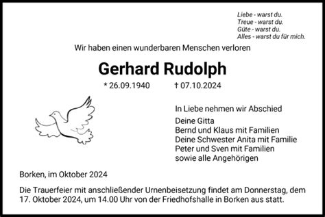 Traueranzeigen Von Gerhard Rudolph Trauer Hna De