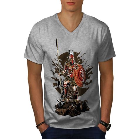 Wellcoda Sparta Warrior Fantasy Mens V Neck T Shirt Graphic Design Tee