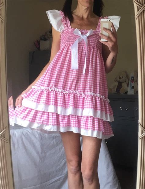 ALL SIZES £45 Adult Baby Sissy Dress cosplay abdl gingham frilly fancy bonnet Unisex Costumes ...