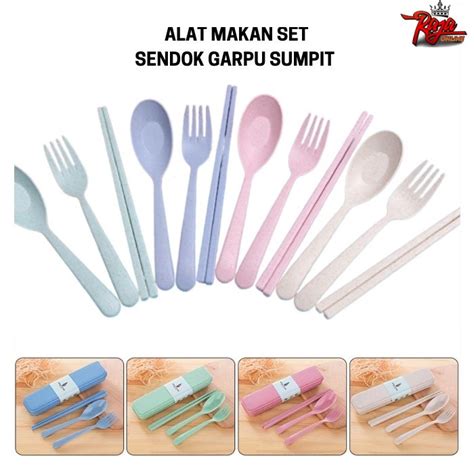 Jual SG33 Sendok Set Garpu Sumpit Bahan Jerami Sendok Set 3 In 1