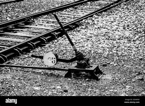 Escala De Grises Cierre De La Palanca En La Estaci N De Tren Fotograf A