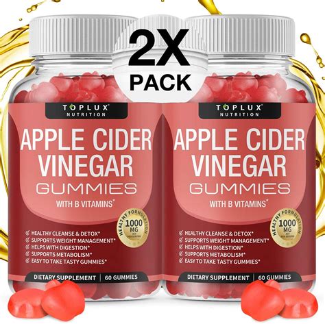 Premium Apple Cider Vinegar Gummies 2 Pack 1000 Mg Organic Acv With The Mother For Immune