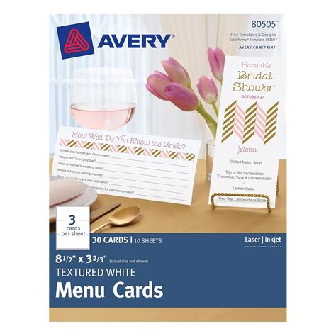 Avery Textured White Menu Cards 8 5 X 3 66 Inches Pack Of 30 80505