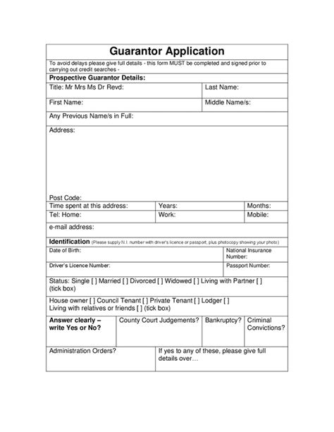 Guarantor Application Great Britain In Word And Pdf Formats