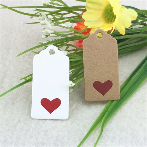 100pcs 4x2cm Red Heart Scalloped Kraft Paper Card Blank Tag Wedding