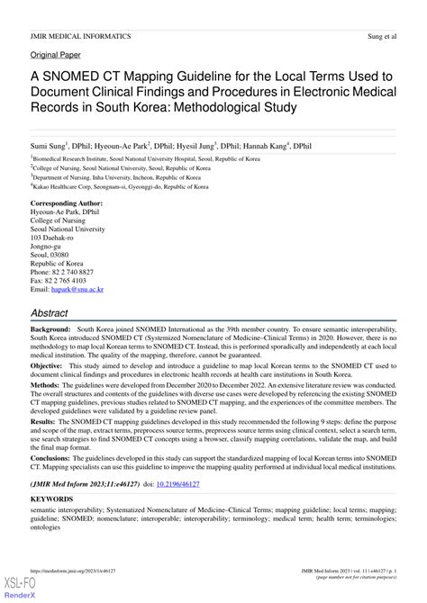 PDF A SNOMED CT Mapping Guideline For The Terms Used To Document