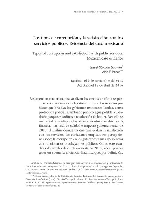 Pdf Los Tipos De Corrupci N Y La Satisfacci N Con Los Servicios