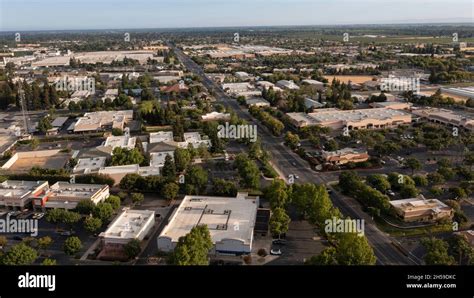 Afternoon Aerial View Of The Urban Core Of Downtown Yuba City