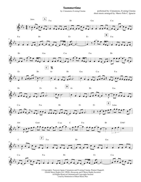 Summertime Arr Marco Polo C Ignacio Sheet Music Cinnamons X