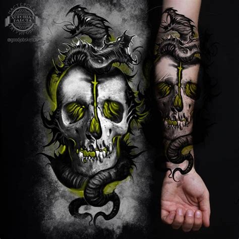 Dark Horror Art with Skull Tattoo