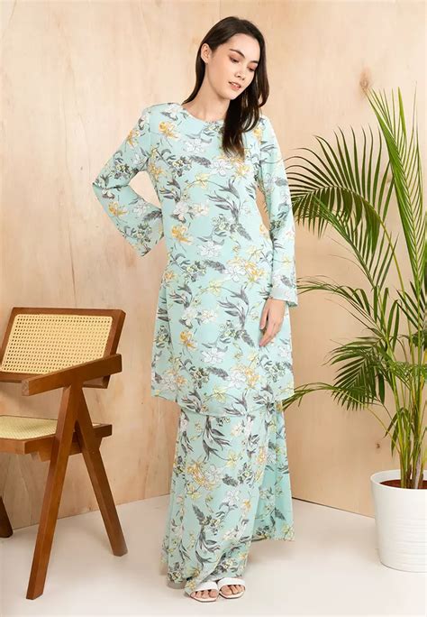 Buy Era Maya Reef Mint Botanical Baju Kurung Moden Chiffon Online