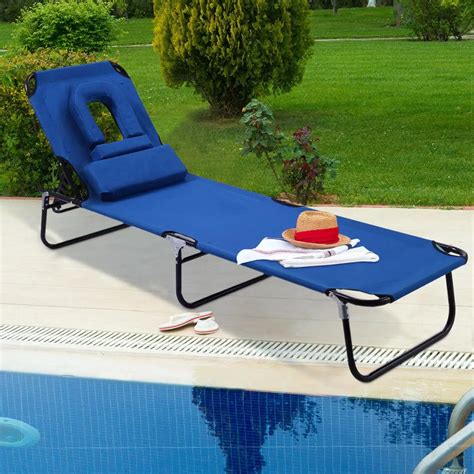 Gymax Folding Iron Outdoor Chaise Lounge Chair Bed Adjustable Patio