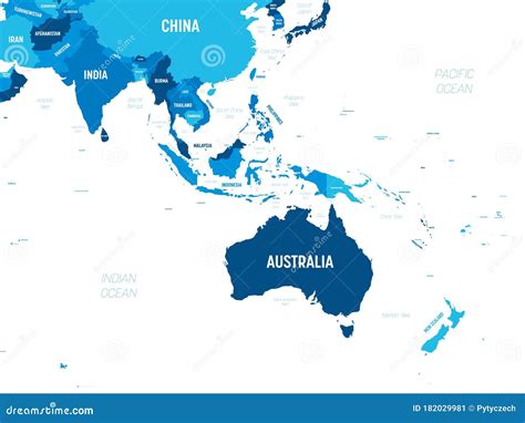 Australia and Southeast Asia Map - Green Hue Colored on Dark Background ...