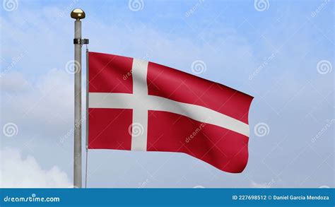 D Bandeira Dinamarquesa Acenando O Vento Fechar O Banner Denmark