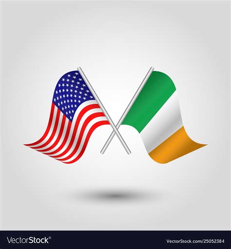 Two Crossed American And Irish Flags On Silver Vector Image