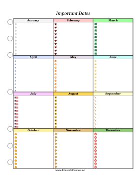 Important Dates Planner Colorful