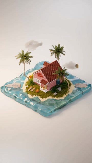 An Island With A House And Palm Trees On It