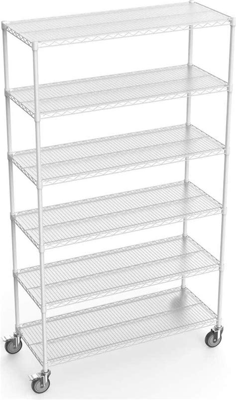 Funkol Tier Heavy Duty Storage Wire Rack With Wheels White Lbs