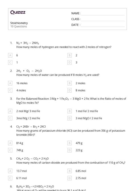 Free Stoichiometry Mole To Mole Worksheet Download Free Stoichiometry