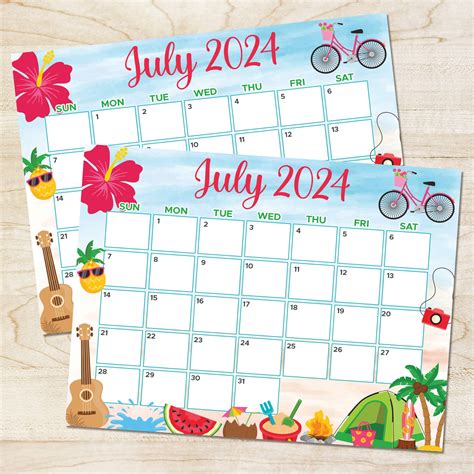 PDF Summer July 2024 Calendar Printable Tropical Vibe 2024