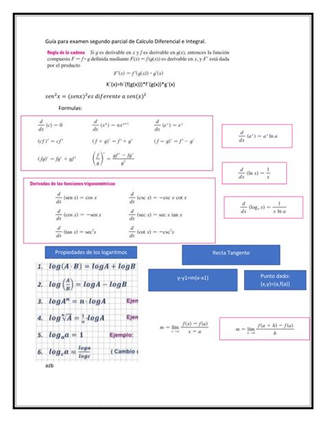 Guía Para Examen Segundo Parcial De Calculo Diferencial E Integral