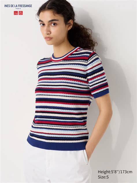 Pointelle Striped Short Sleeve Crew Neck Sweater Uniqlo Us