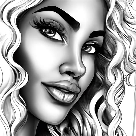 Black And White Coloring Page Of A Blonde Bombshell · Creative Fabrica