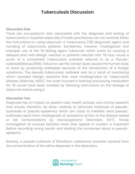 Tuberculosis Discussion Essay [628 Words] Nursing Paper