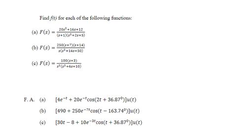 Solved Find F T For Each Of The Following Functions A Chegg