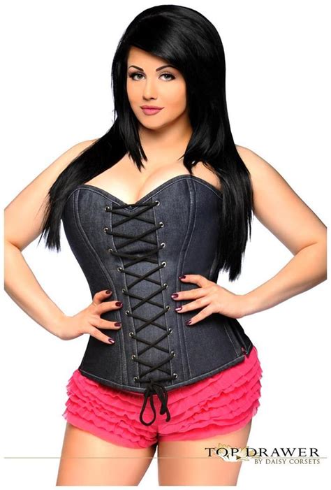 Top Drawer Denim Steel Boned Lace Up Front Corset SpicyLegs