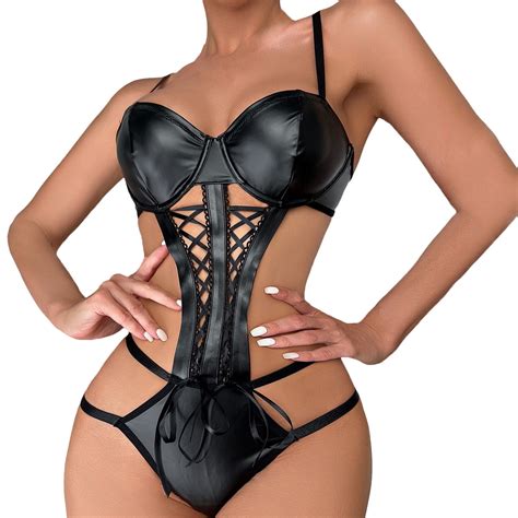 GDREDA Plus Size Lingerie Set Lingerie For Women 1 PC Leather Teddy