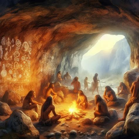 Premium AI Image Primitive People Sitting Around A Fire In A Cave