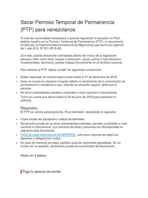 Sacar Permiso Temporal De Permanencia Pdf