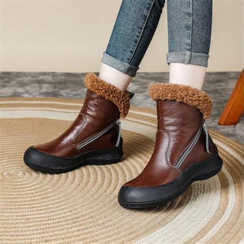 Cheap Johnature Warm Plush Genuine Leather Women S Boots With Anti Slip