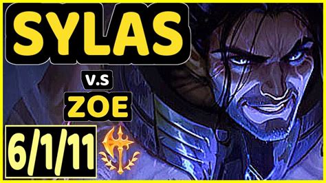 JJUN SYLAS Vs ZOE 6 1 11 KDA MID GAMEPLAY KR Ranked GRANDMASTER