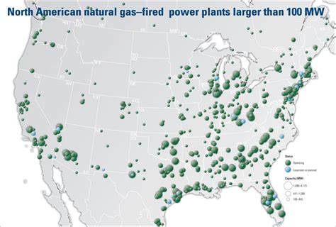 Map Of North American Natural Gas Fired Power Plants Larger Than 100 Mw Dd4