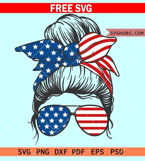 Patriotic Messy Bun Svg Free 4th Of July Messy Bun Hair Svg Patriotic