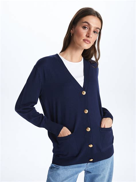 Cardigan en Tricot à Manches Longues et Col en V Pour Femmes W3HY15Z8